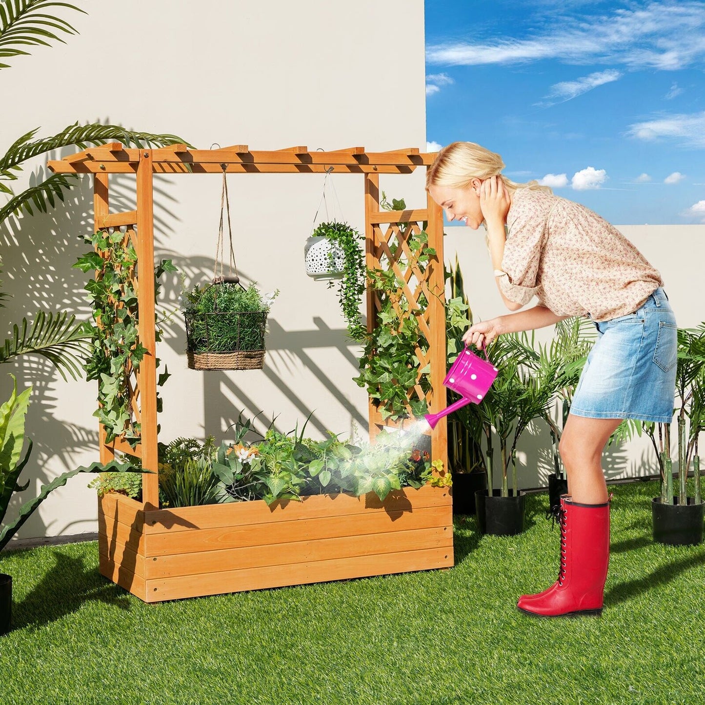 Raised Garden Bed with Arch Trellis-Orange