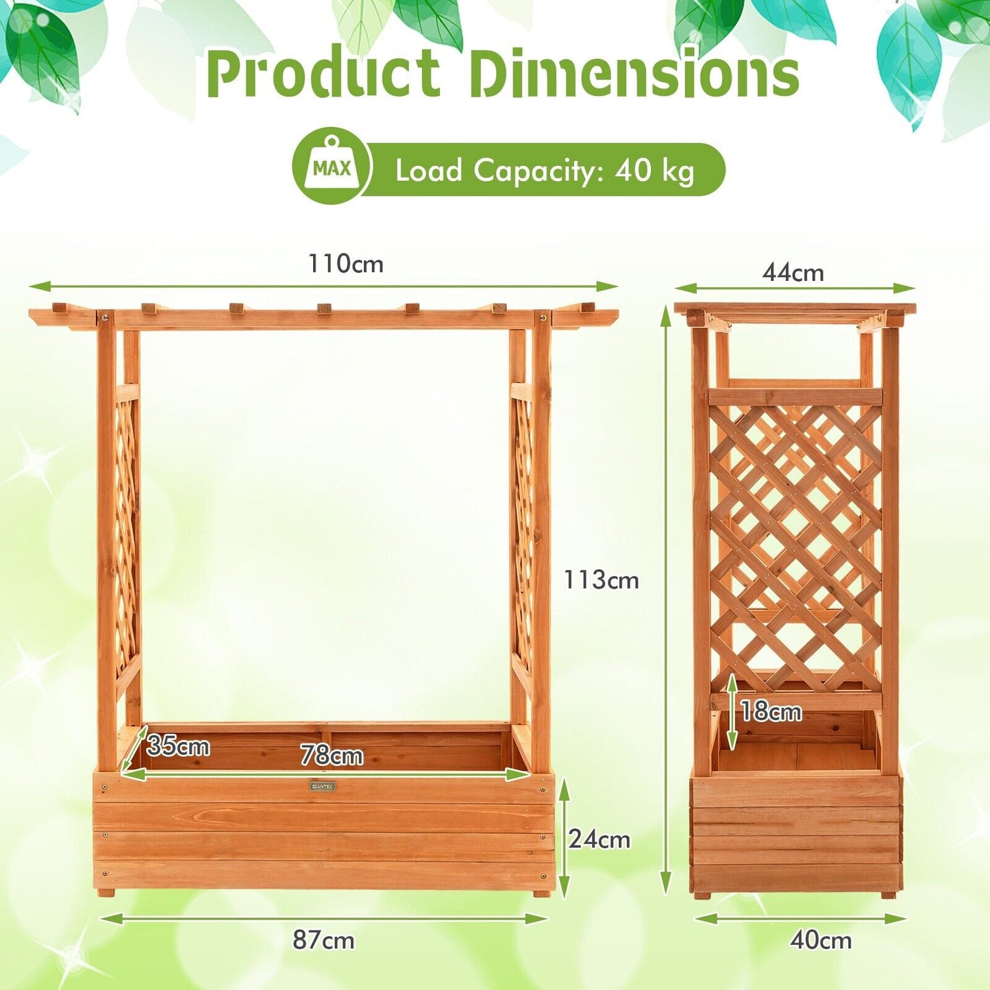 Raised Garden Bed with Arch Trellis-Orange