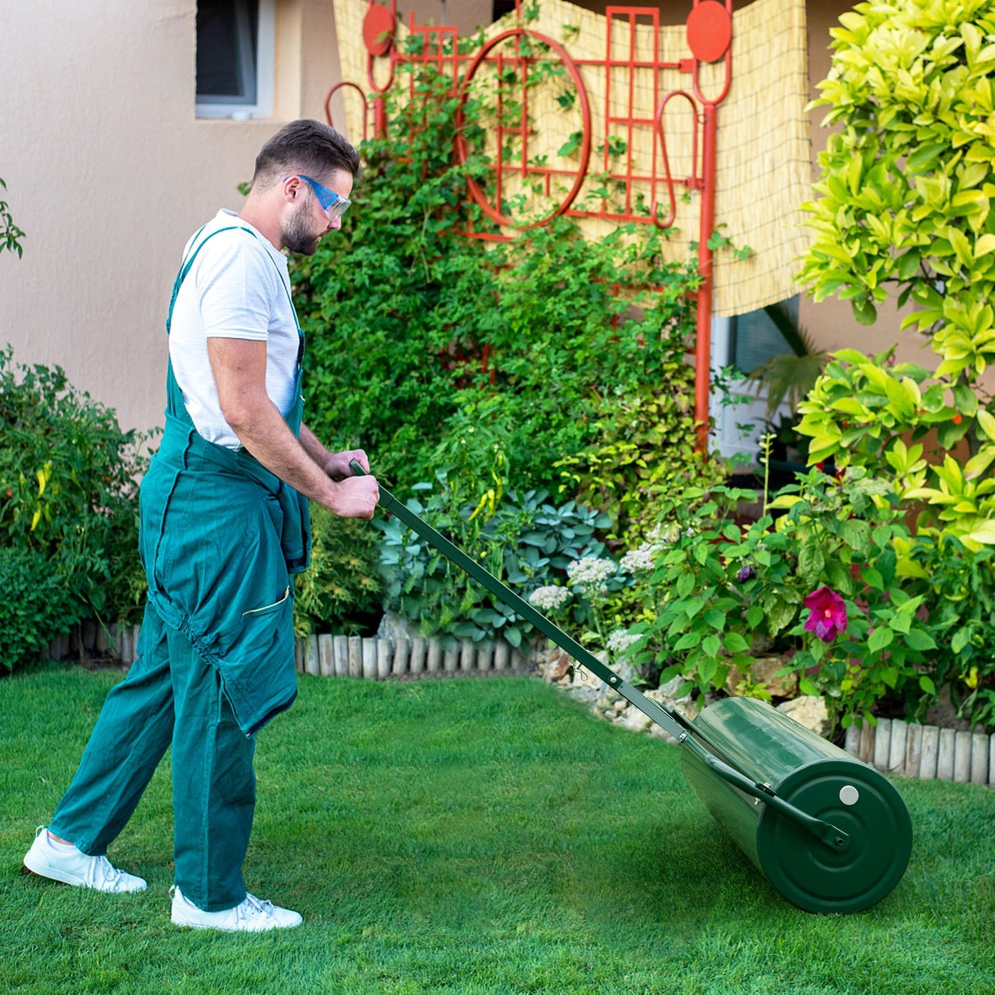 63L Garden Lawn Roller with Gripping Handle-Green