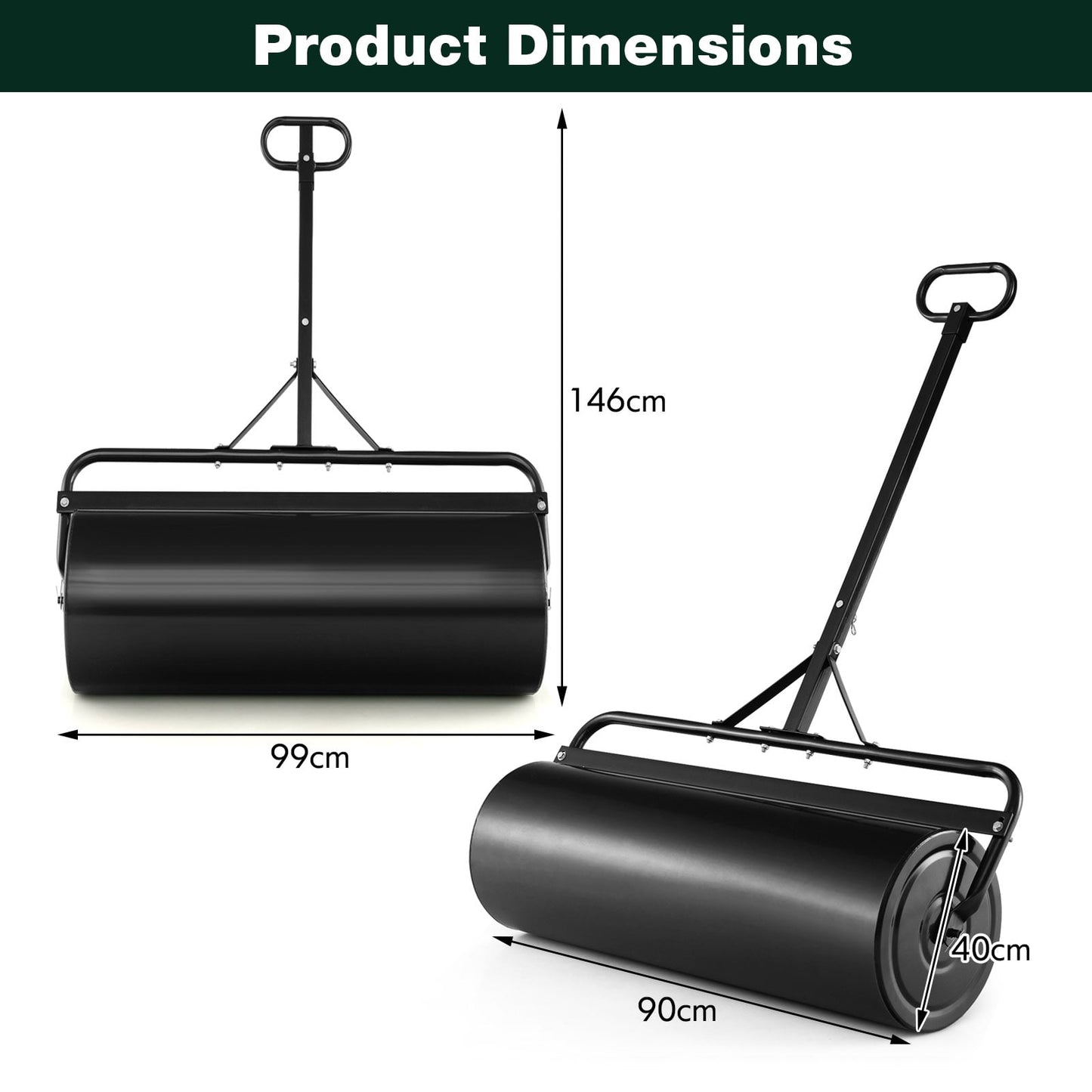 113L Metal Garden Lawn Roller-Black