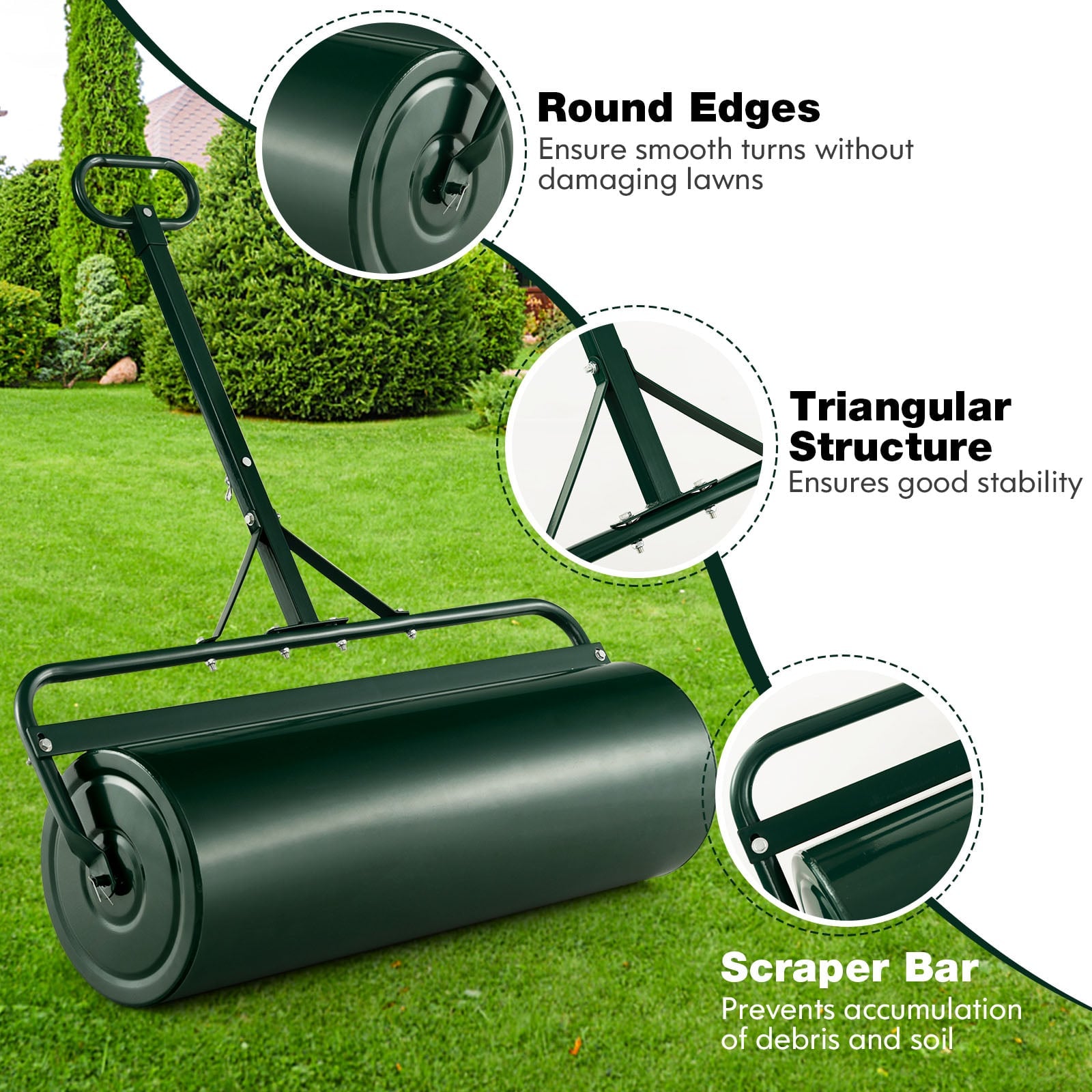 113L Metal Garden Lawn Roller-Green