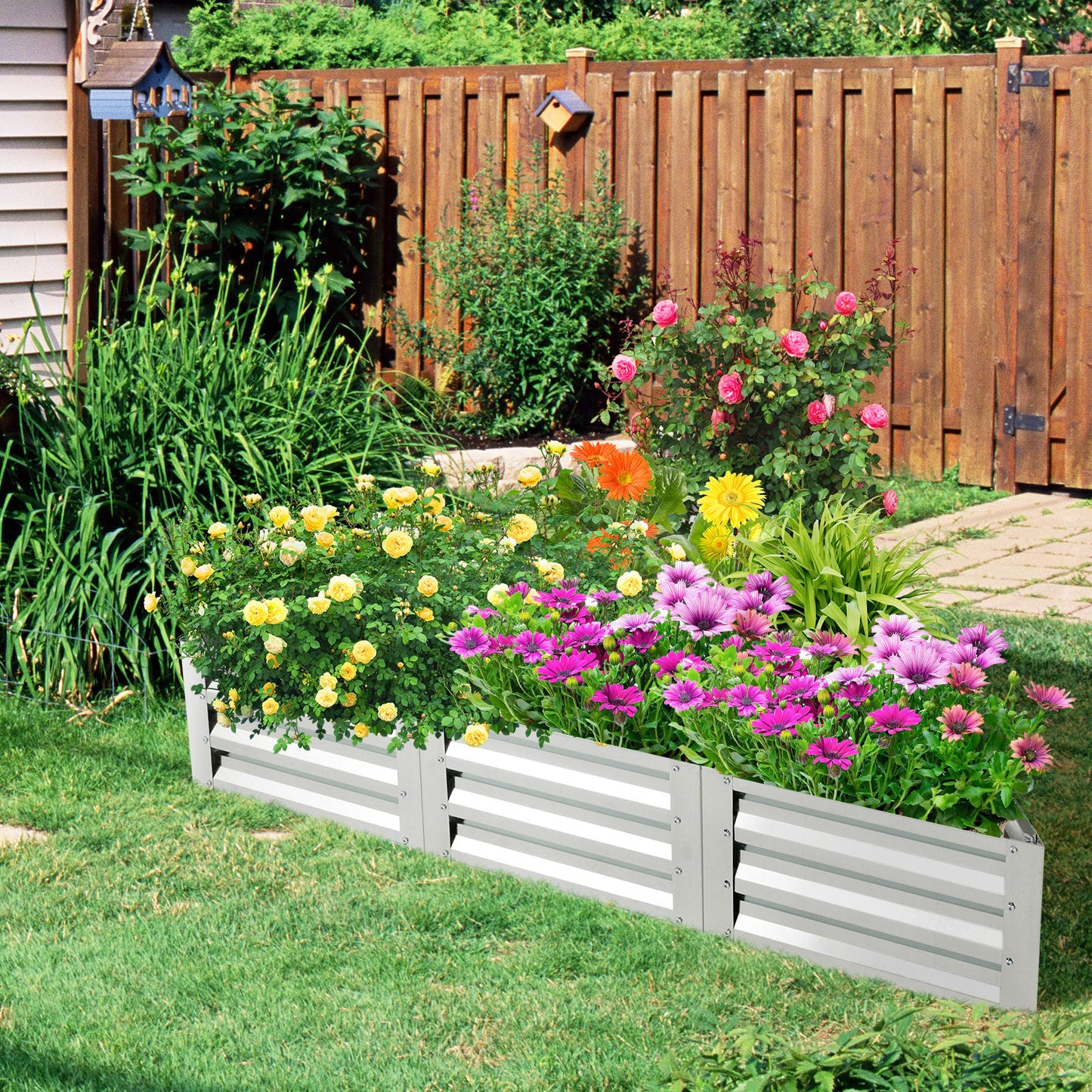 6 Pieces Triangular Galvanized Raised Garden Bed-Silver