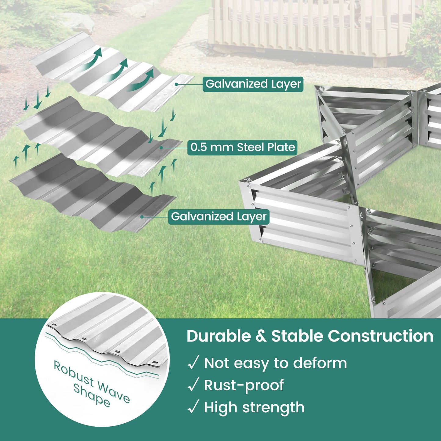 6 Pieces Triangular Galvanized Raised Garden Bed-Silver