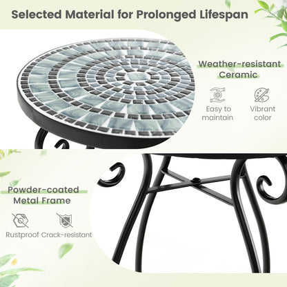 Small Plant Stand with Weather Resistant Ceramic Tile Tabletop-Black & Blue
