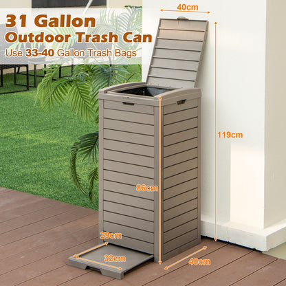 117.5 L Gallon Large Trash Bin with Lid and Pull-out Liquid Tray for Backyard-Coffee