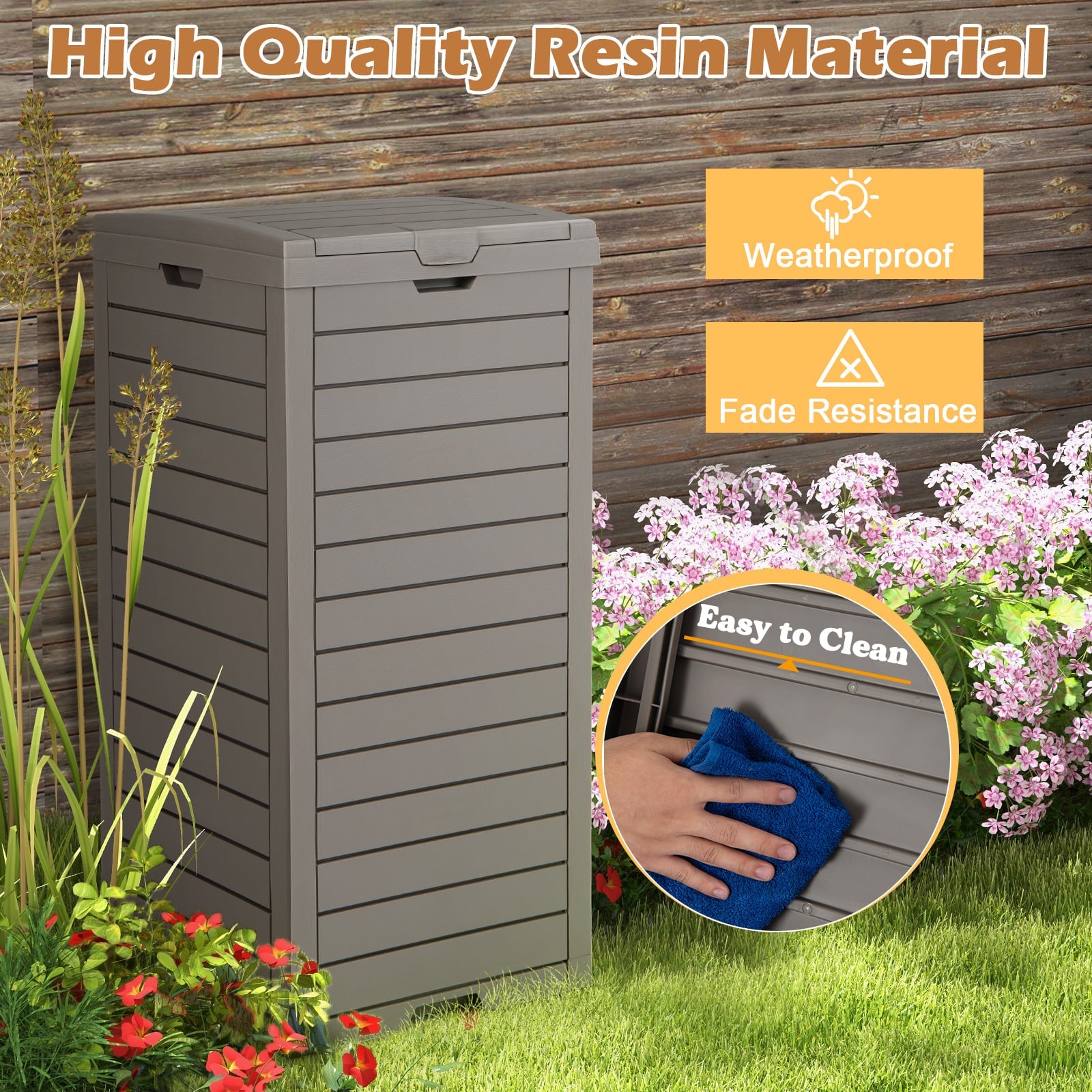 117.5 L Gallon Large Trash Bin with Lid and Pull-out Liquid Tray for Backyard-Coffee