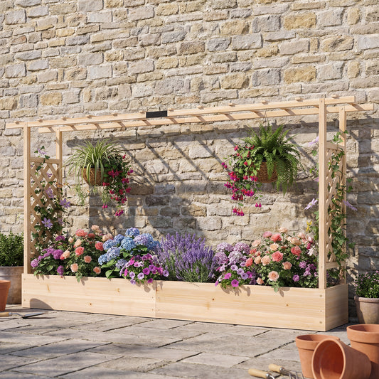 114 cm Tall Wooden Raised Garden Bed with Side Trellis-Natural