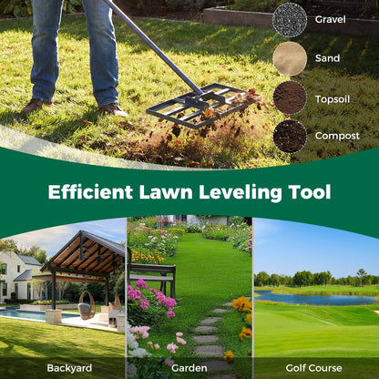 Lawn Leveling Rake Heavy-Duty Metal Levelawn Tool with 43 x 25 cm Plate-Black