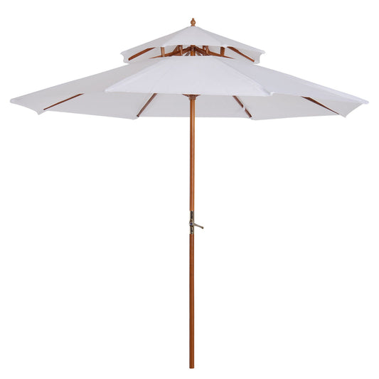 Elegancki parasol Outsunny 2,7 ​​m z drewnianą ramą – kremowo-biały