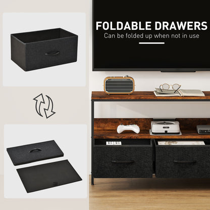 HOMCOM TV Stand Cabinet with 3 Foldable Drawers - Rustic Brown