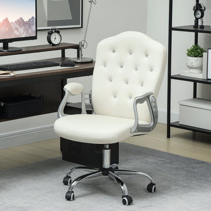 Vinsetto Velvet-Feel Work Chair, with Diamante Back - Cream