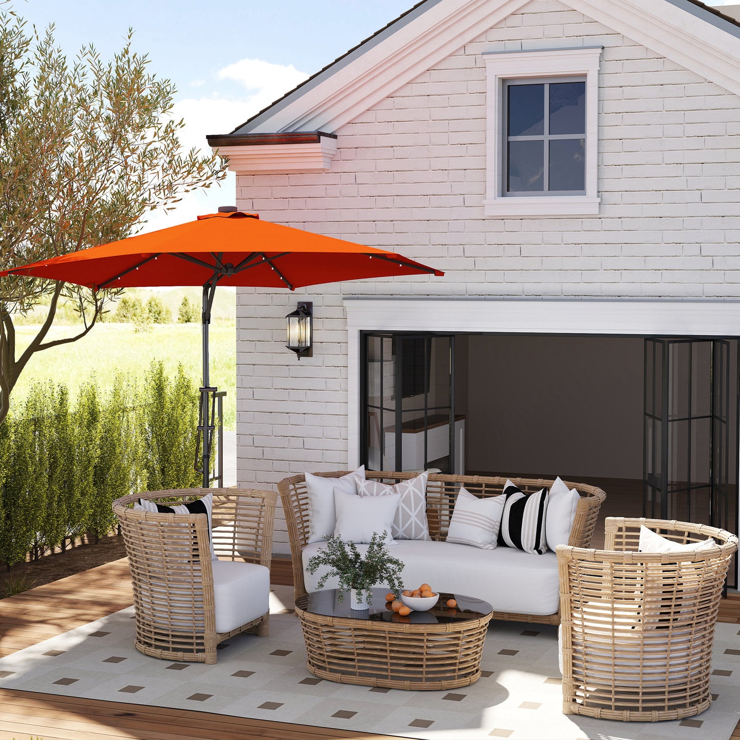 Outsunny 3(m) Solarny LED Cantilever Parasol - Pomarańczowy
