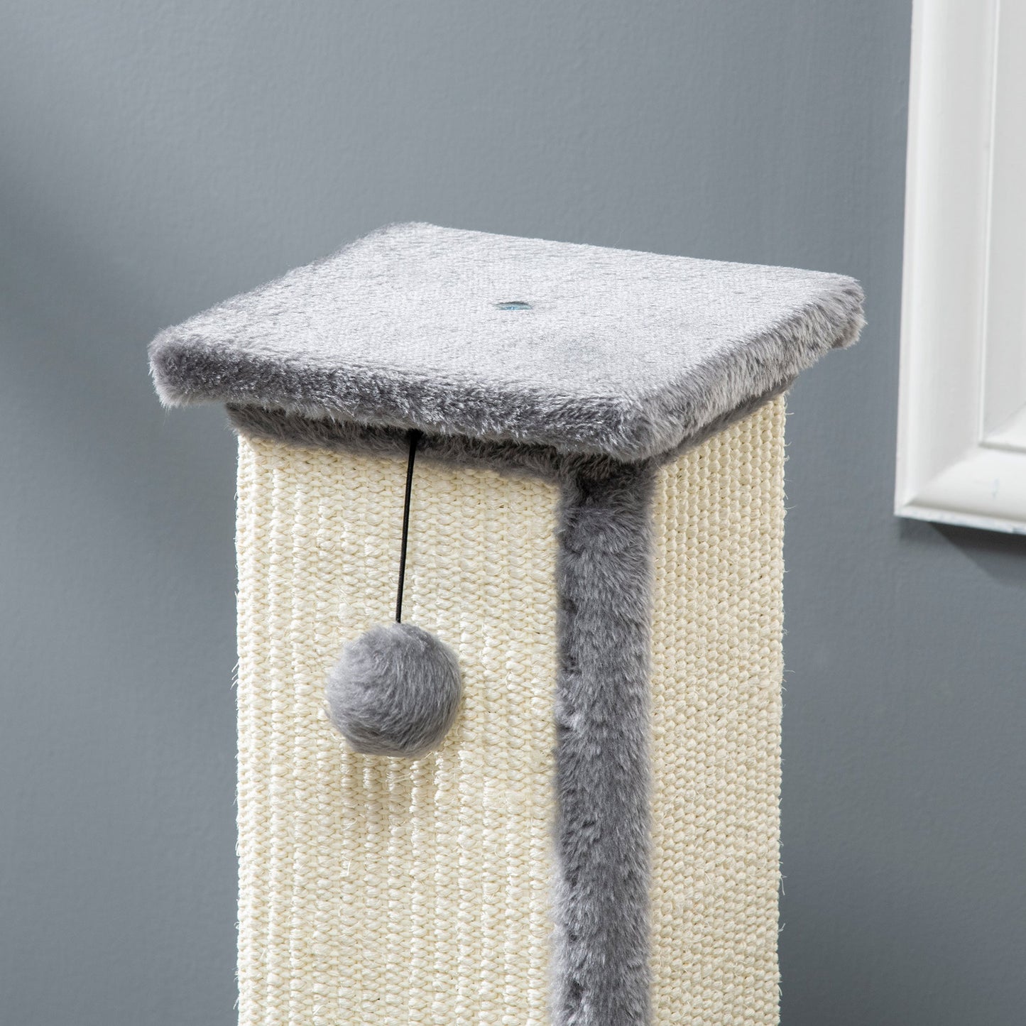 PawHut 81cm Cat Scratcher, Vertical Full Scratcher w/ Natural Sisal Rope, Hanging Ball, Soft Plush - Grey