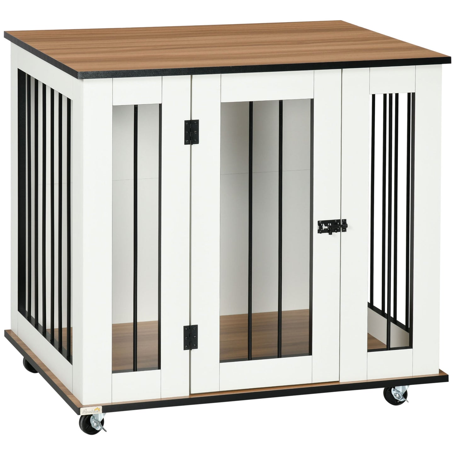 PawHut Dog Crate Furniture, Dog Cage End Table, with Wheels, for Medium Dogs, 80 x 60 x 76.5cm - White