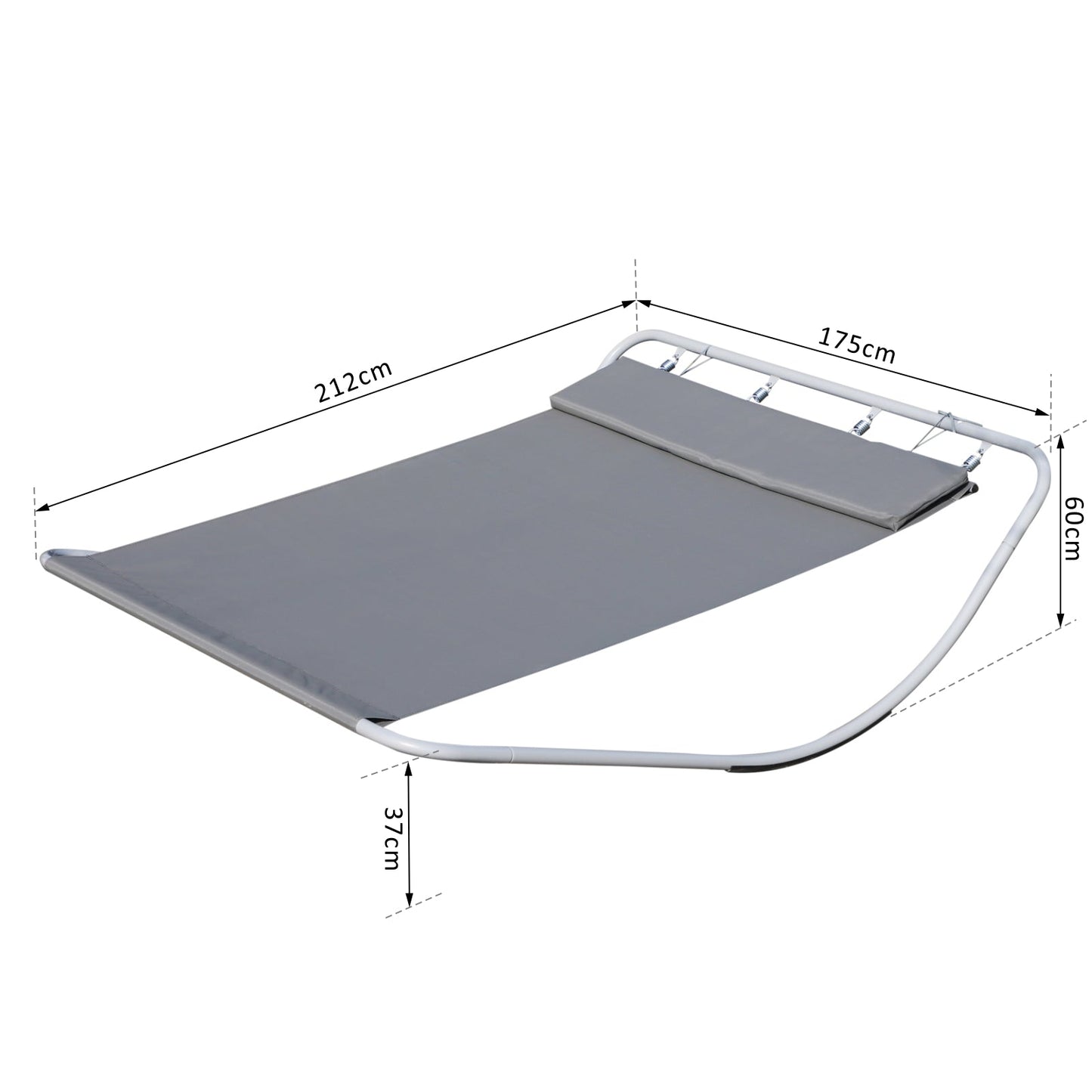 Outsunny Rocking Sun Lounger, Double Garden Lounger Sunbed with Headrest Pillows, Texteline Outdoor Rocking Chair Swing Hammock Daybed with Metal Frame for Patio, Terrace, 212 x 175 x 60 cm, Grey