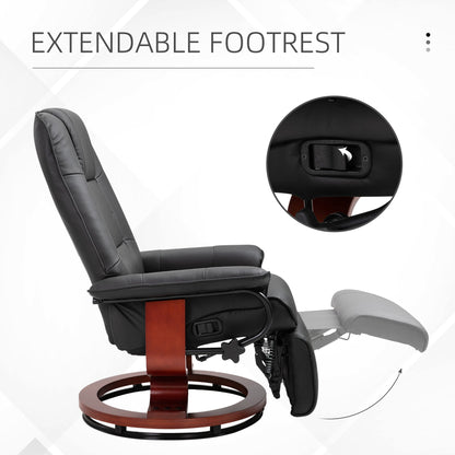 HOMCOM 360 Swivel Recliner Chair with Footstool, Faux Leather Upholstered Armchair for Living Room, Bedroom, Office, Black