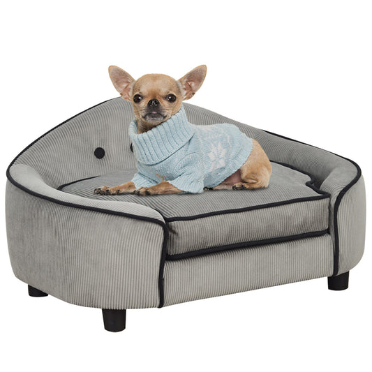 PawHut Dog Sofa for XS and S Size Dogs, Pet Chair Bed with Soft Cushion, Cat Sofa Couch with Washable Cover, Wooden Frame, 66.5 x 45 x 35.5 cm, Grey