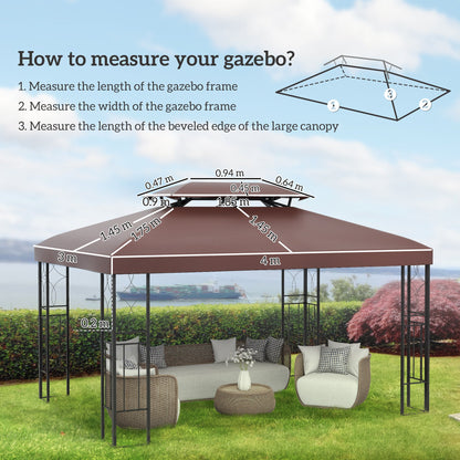 Outsunny 3x4m Gazebo Replacement Roof Canopy 2 Tier Top UV Cover Garden Patio Outdoor Sun Awning Shelters, Brown (TOP COVER ONLY)