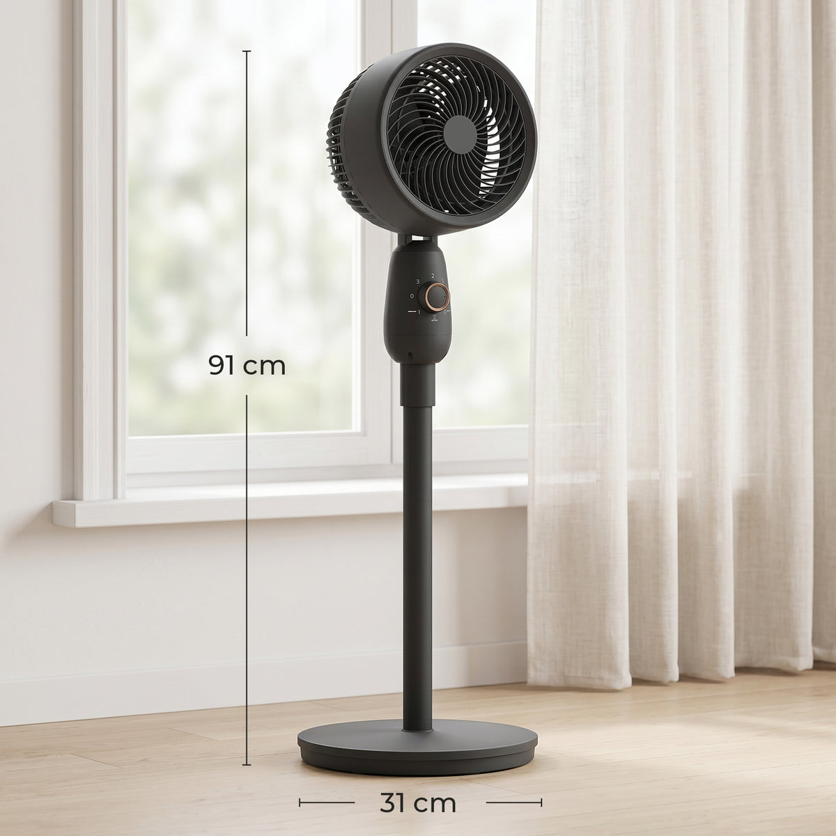 HOMCOM Pedestal Fan, Powerful Air Circulator, 36 Inch Floor Standing Fan with 3 Speed Settings, 70° Oscillating for Bedroom, Home and Office, Black