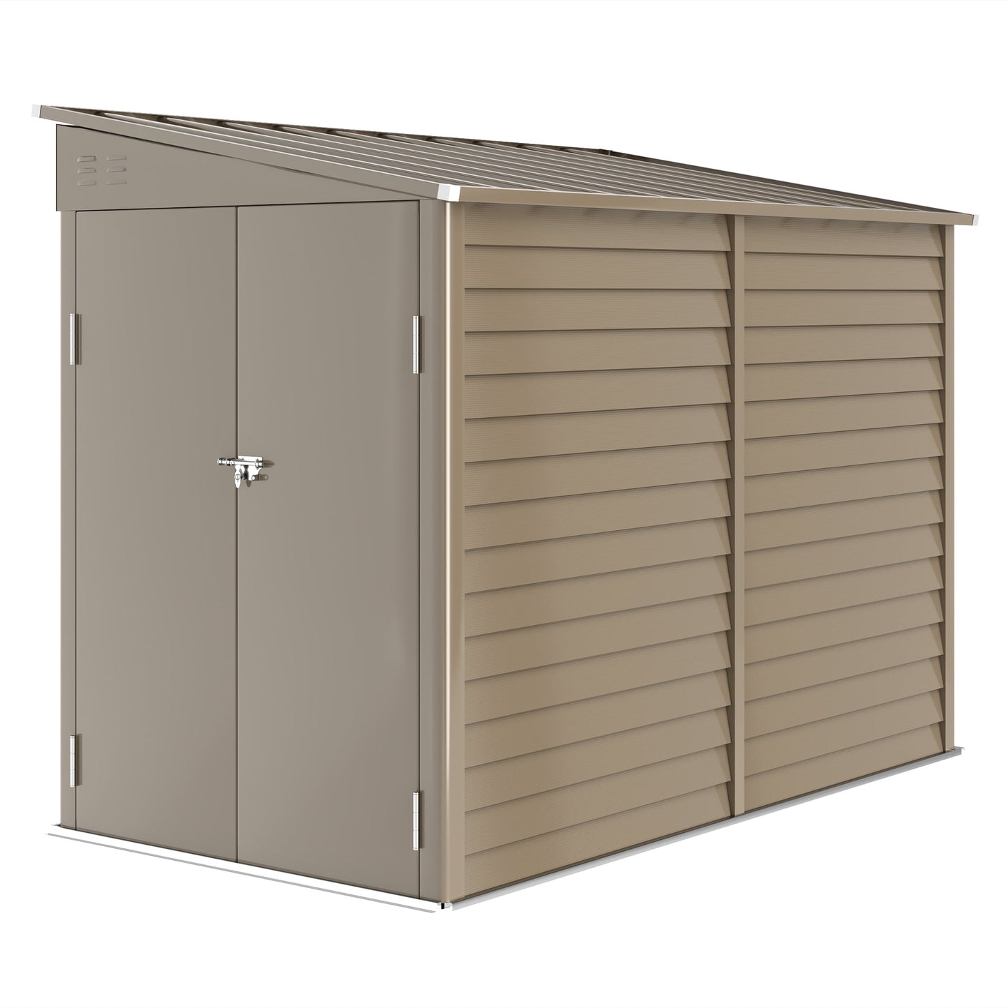 Outsunny 5 x 9ft Galvanised Metal Garden Shed with Foundation Kit, Outdoor Lean-to Shed, Tool Storage House with Lockable Doors, Gloves and 2 Air Vents for Patio, Garden, Brown