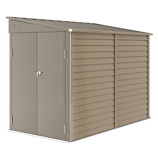 Outsunny 5 x 9ft Galvanised Metal Garden Shed with Foundation Kit, Outdoor Lean-to Shed, Tool Storage House with Lockable Doors, Gloves and 2 Air Vents for Patio, Garden, Brown