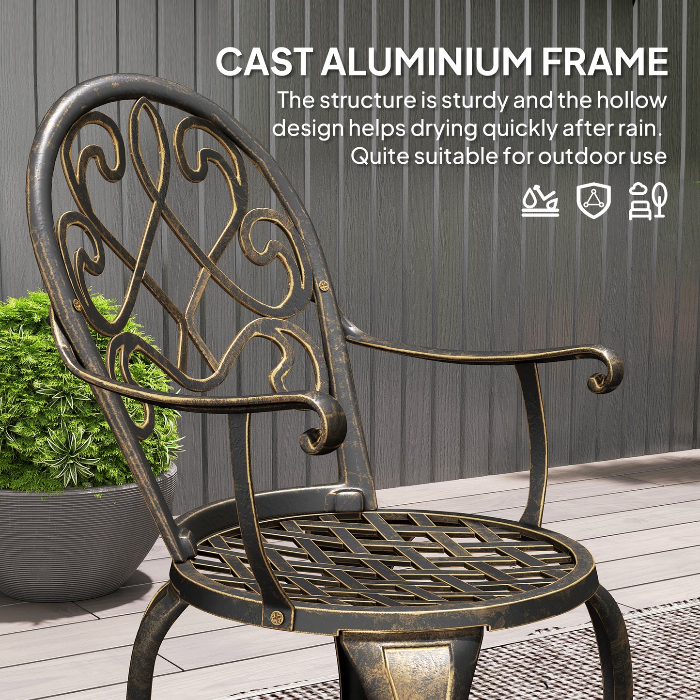 Elegancki, trzyczęściowy zestaw ogrodowy Outsunny z aluminium w odcieniu brązu