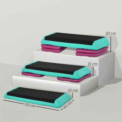 HOMCOM 3-Level Aerobic Step 10/15/20cm Steppers for Exercise Workout w/ Non-Slip Top Compact Stepper Home Office Indoor Outdoor Fitness Equipment