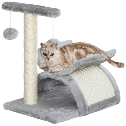 PawHut Cat Tree, Cat Tower for Kittens with Rotatable Top Bar, Sisal Scratching Post, Tunnel, Dangling Balls - Grey