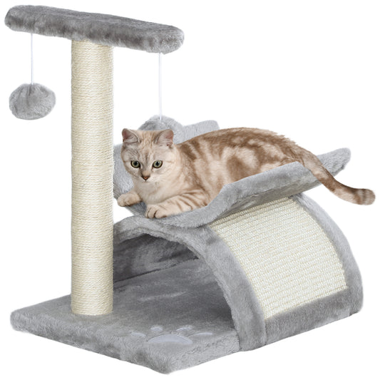 PawHut Cat Tree, Cat Tower for Kittens with Rotatable Top Bar, Sisal Scratching Post, Tunnel, Dangling Balls - Grey