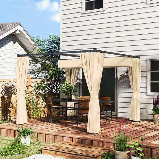 Outsunny 3 x 3(m) Rozsuwana pergola, altana ogrodowa z zasłonami, do grilla, na patio, pokład, khaki