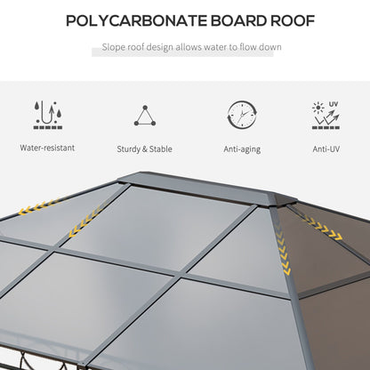 Outsunny Hardtop Gazebo Garden Pavilion with UV Resistant Polycarbonate Roof, Curtains, Steel & Aluminium Frame, 3 x 4m, Grey