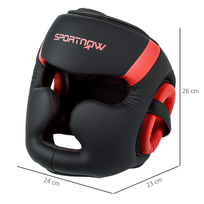 Kask bokserski SPORTNOW z regulowanym paskiem zapewniający pełną ochronę twarzy do kickboxingu, sparingów, sztuk walki, karate, taekwondo, czerwony