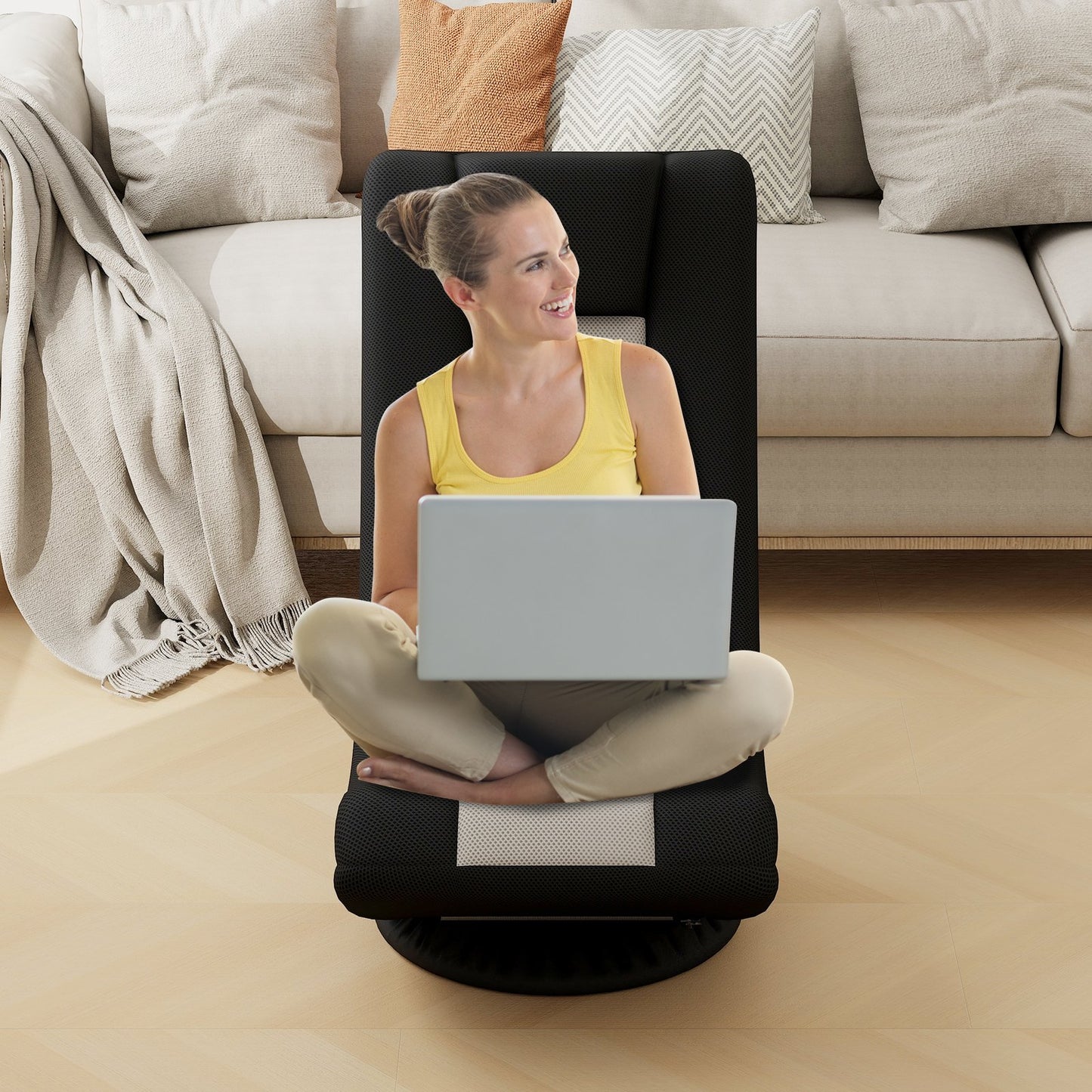 360° Swivel Gaming Chair 4 Position Adjustable Folding Floor Sofa-Grey