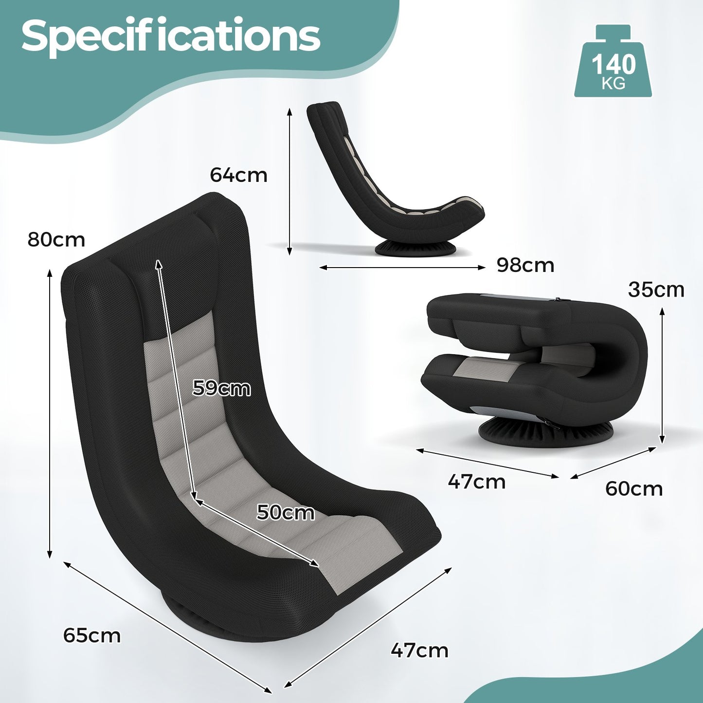 360° Swivel Gaming Chair 4 Position Adjustable Folding Floor Sofa-Grey
