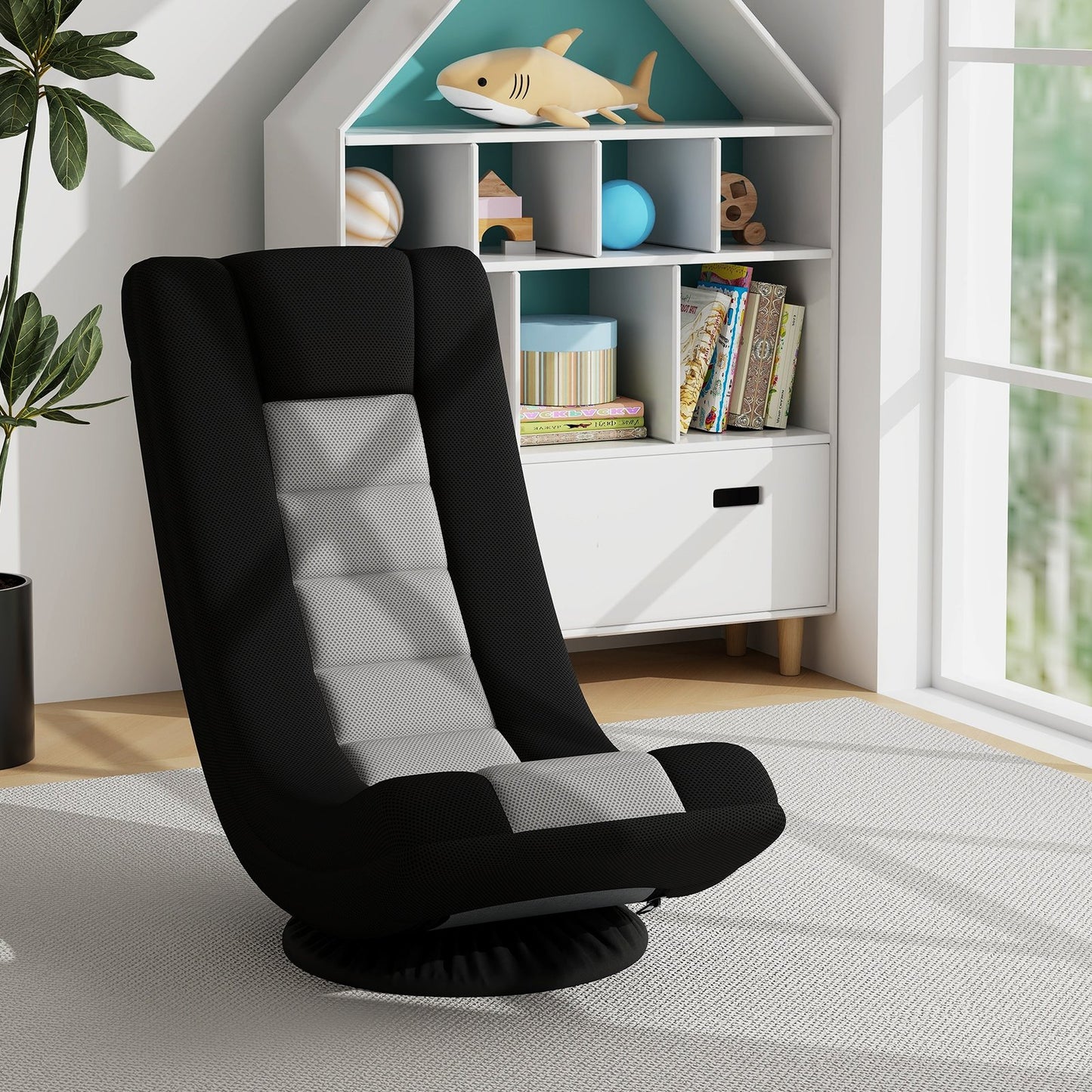 360° Swivel Gaming Chair 4 Position Adjustable Folding Floor Sofa-Grey