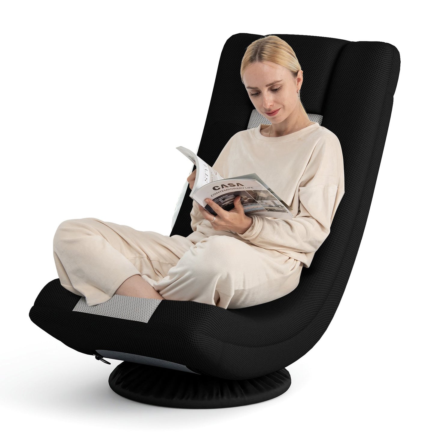 360° Swivel Gaming Chair 4 Position Adjustable Folding Floor Sofa-Grey