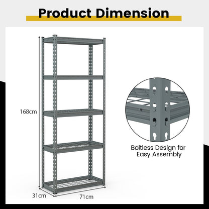 5-Tier Garage Metal Storage Shelves Shelving Unit-Grey
