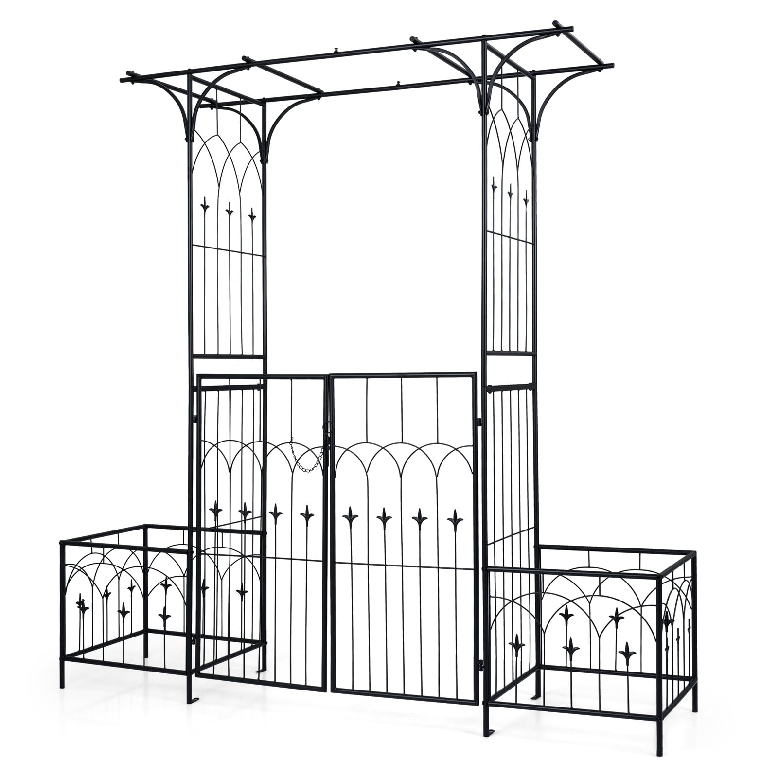 Garden Arbor with Gate and Planter Boxes 206cm Heavy Duty Metal Arch