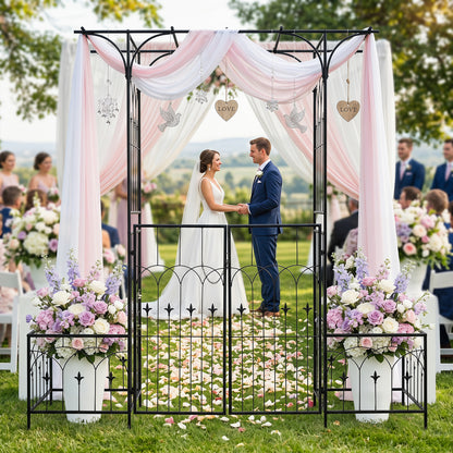 Garden Arbor with Gate and Planter Boxes 206cm Heavy Duty Metal Arch