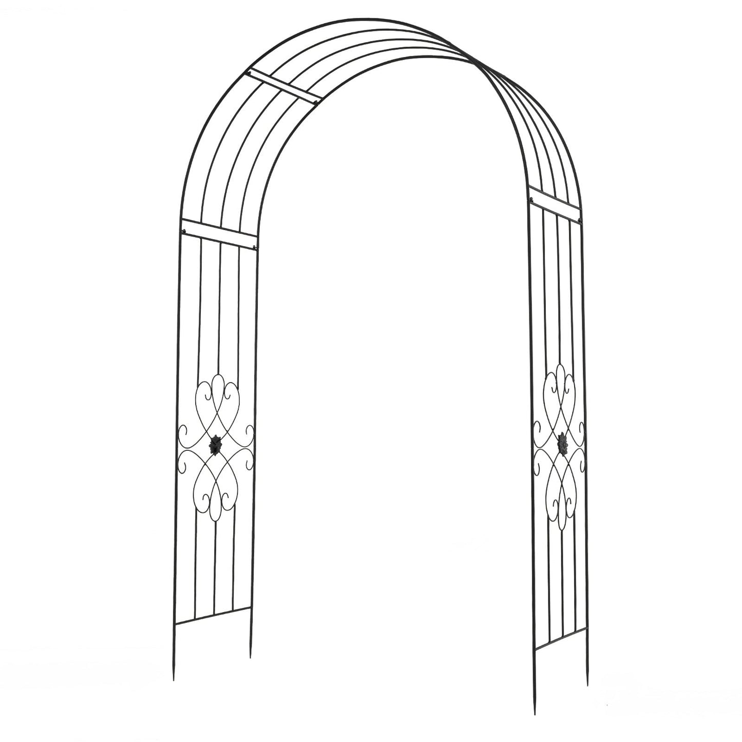Garden Arbor with Ground Stakes amd Outdoor Metal Arch Archway for Wedding Party Ceremony Decorations-Black