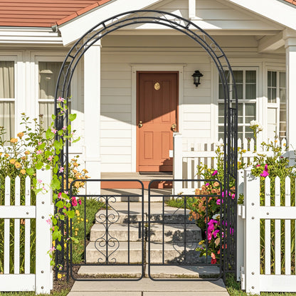 Garden Arbor with Gate and Multiple Side Crossbars for Decoration-Black
