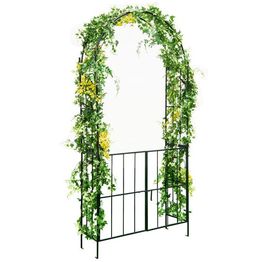 Garden Arch Arbor Trellis with Gate Tall Heavy-Duty Metal Arbour Archway-Black