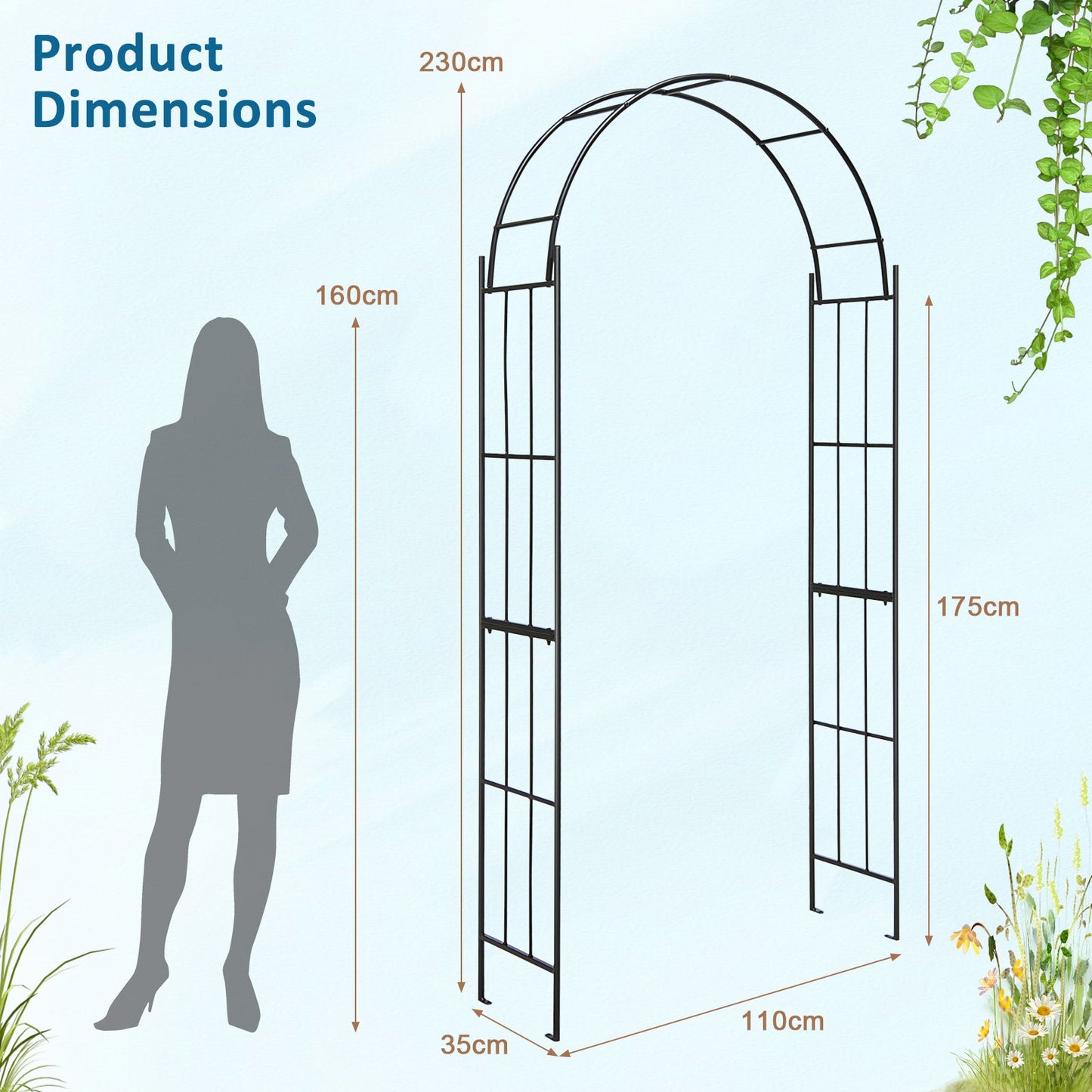 قوس حديقة تعريشة للنباتات المتسلقة، ديكور حفل - أسود