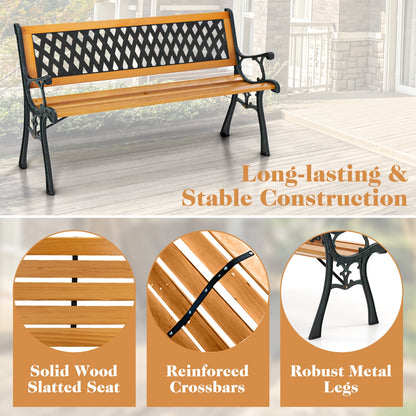 126cm Patio Garden Bench with Curved Armrests and Appealing Back