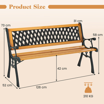 126cm Patio Garden Bench with Curved Armrests and Appealing Back