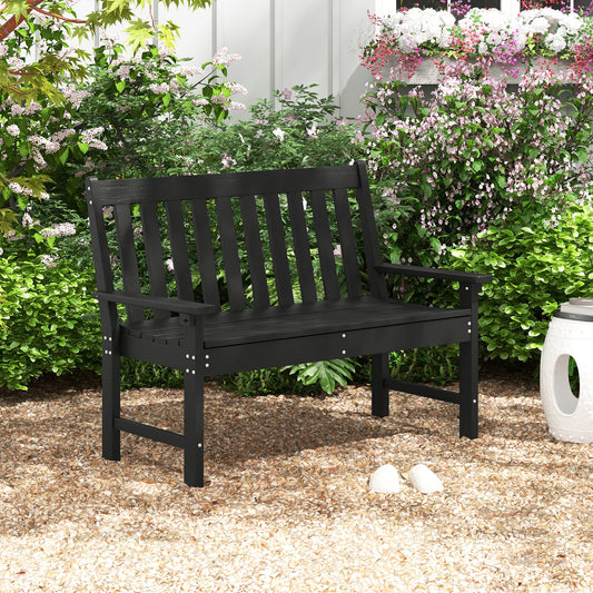 132 CM All-Weather HDPE Garden Bench with Backrest and Armrests-Black