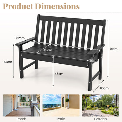 132 CM All-Weather HDPE Garden Bench with Backrest and Armrests-Black