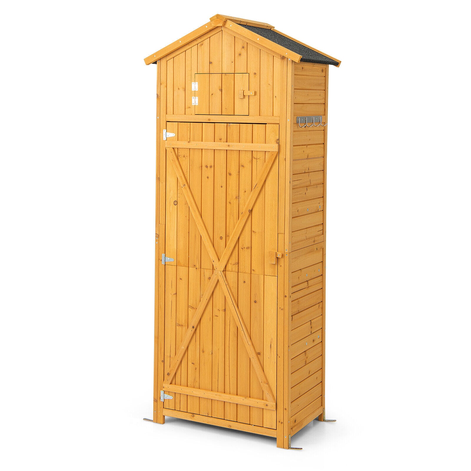 180.5CM Tall Outdoor Storage Cabinet with Lockable Doors and Foldable Table-Natrual
