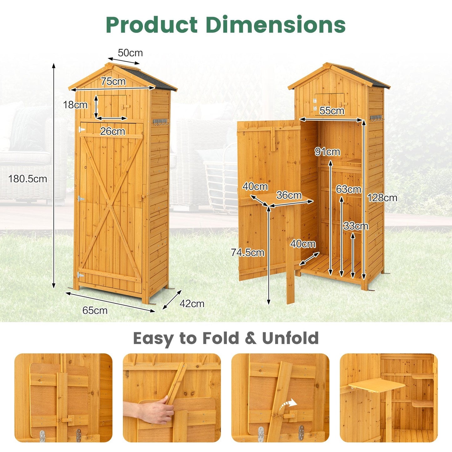 180.5CM Tall Outdoor Storage Cabinet with Lockable Doors and Foldable Table-Natrual