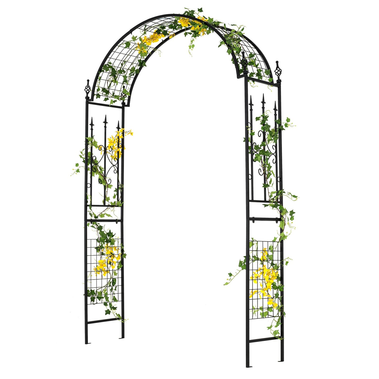 Garden Trellis Pergola Outdoor Metal Arbor with Classical Style Decorations-Black